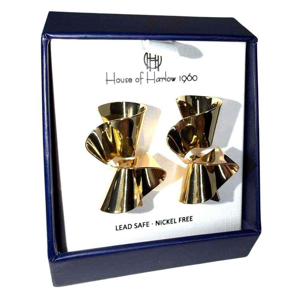 House of Harlow 1960 Gold Sculptural Swirl Ribbon Statement Earrings (NIB)